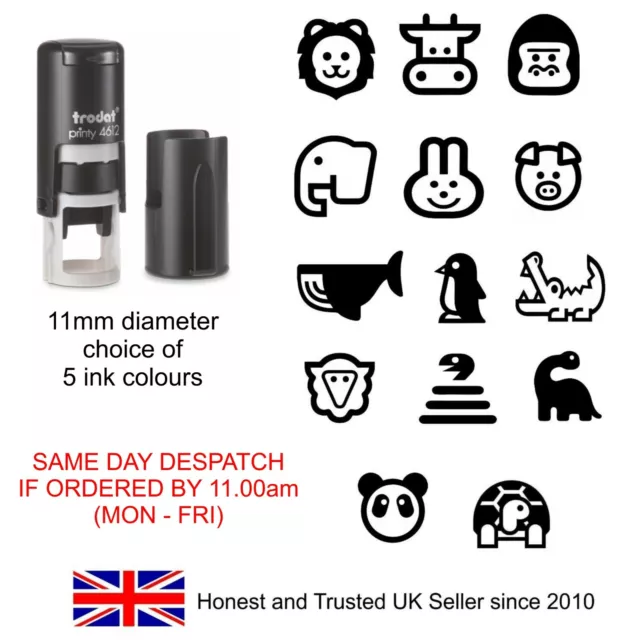 ANIMAL SELF INKING RUBBER STAMP FUN KIDS STAMP LOYALTY CARD REWARD 11mm SCHOOL