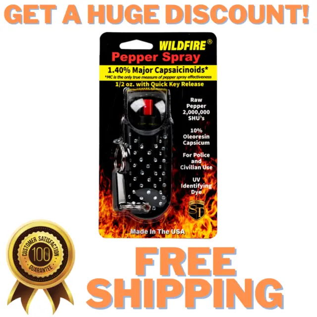 Wildfire Pepper Spray Rhinestone 1/2oz Self Defense Personal Protection Black
