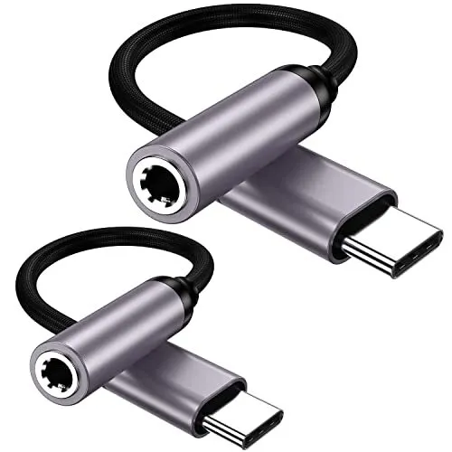 2 Pack USB C to 3.5mm Headphone Jack Adapter AUX Audio Dongle Cable Cord