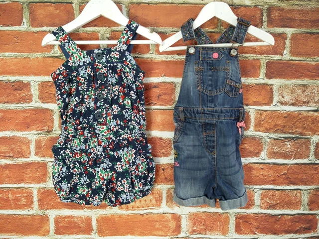 Girls Bundle Aged 2-3 Years 100% Next Short Denim Dungarees Floral Summer 98Cm