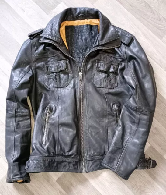 Superdry Jacket Mens Medium Brown Ryan Genuine Leather Biker Motorcycle Coat VGC