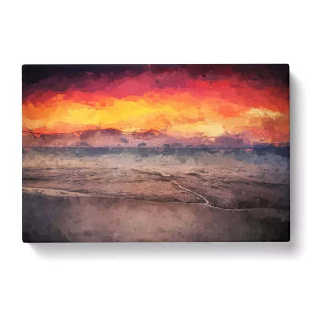 Spanish Beach At Sunset In Abstract Landscape Canvas Wall Art Print Framed 3