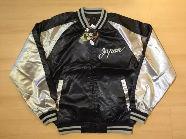 Sukajan Koi Japanese Souvenir Letterman Jacket Color Black/Silver 2643 BNWT