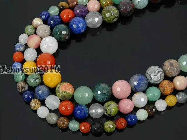 Natural Mixed Jasper Gemstone Faceted Round Spacer Beads 15.5'' 4mm 6mm 8mm 10mm