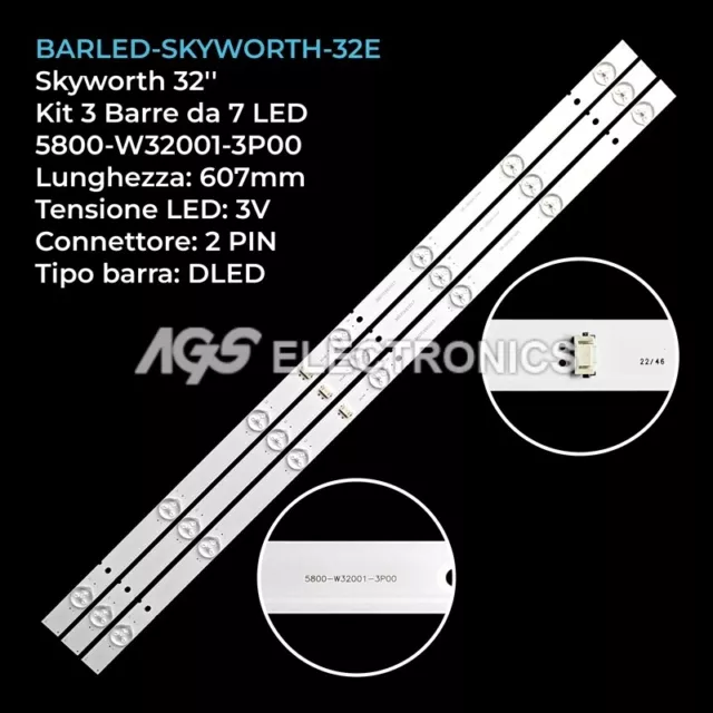 Kit 3 Barre Strip 7 Led Tv Skyworth 5800-W32001-3P00 7H4A73324C 32E3500 32E360E