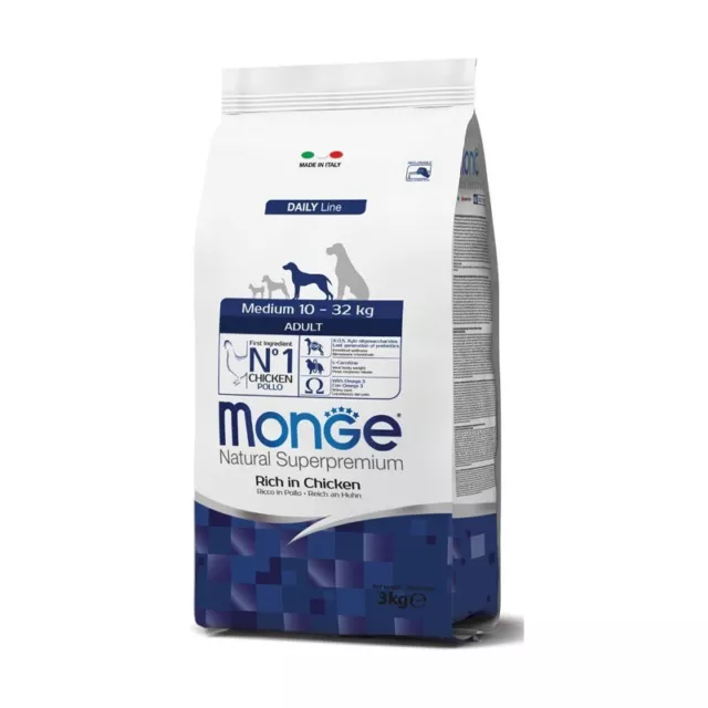 Crocchette per Cani Monge Natural Superpremium Medium Adult Pollo e Riso 12 kg