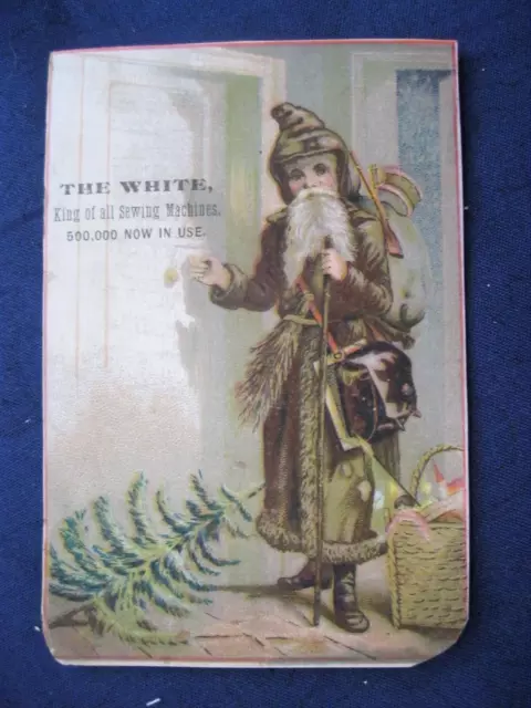 Victorian Trade Card White Sewing Machine BROWN Coat SANTA St. Nicholas K2