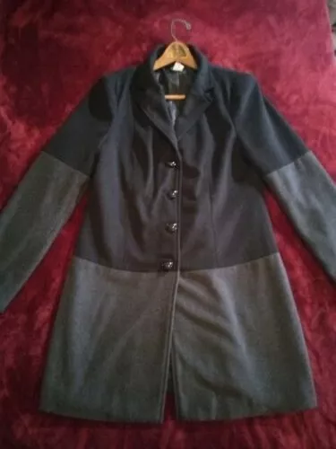 women's mid length two tone wool blend coat by Venus size medium black on gray