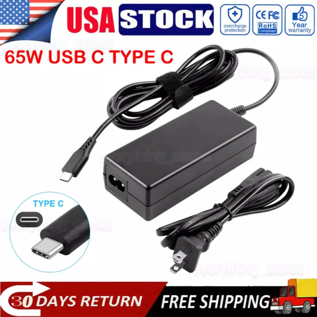 65W USB-C Type C Charger Adapter For HP Samsung Macbook Lenovo Yoga Dell Xiaomi
