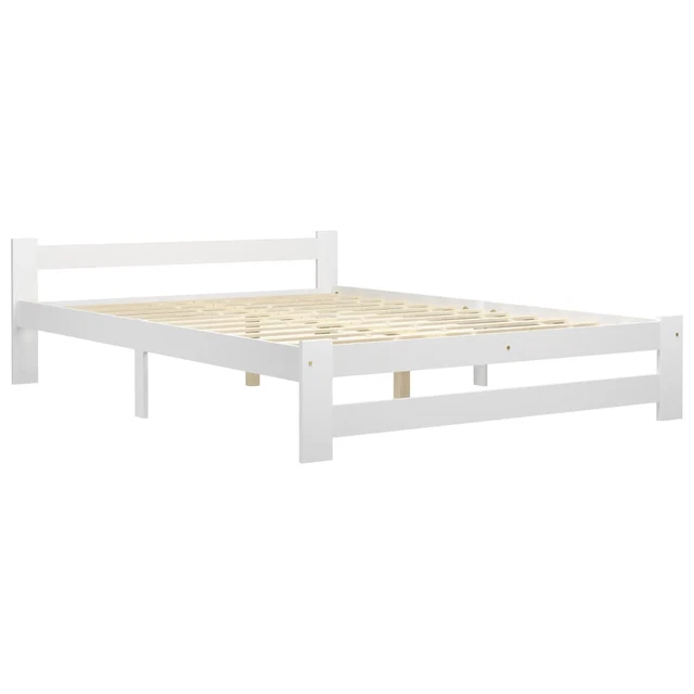 BED FRAME WHITE Solid Pine Wood 120 x 200 cm Sturdy Plywood Slatted ...