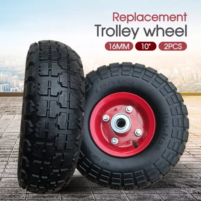 2 x 10" Hand Trolley Wheel 3.50-4 Solid Pneumatic Tyre Heavy Duty 16mm