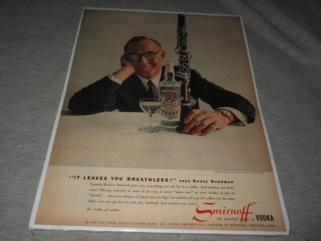 SMIRNOFF VODKA-BENNY GOODMAN-IT LEAVES YOU BREATHLESS-1960s LARGE PRINT AD