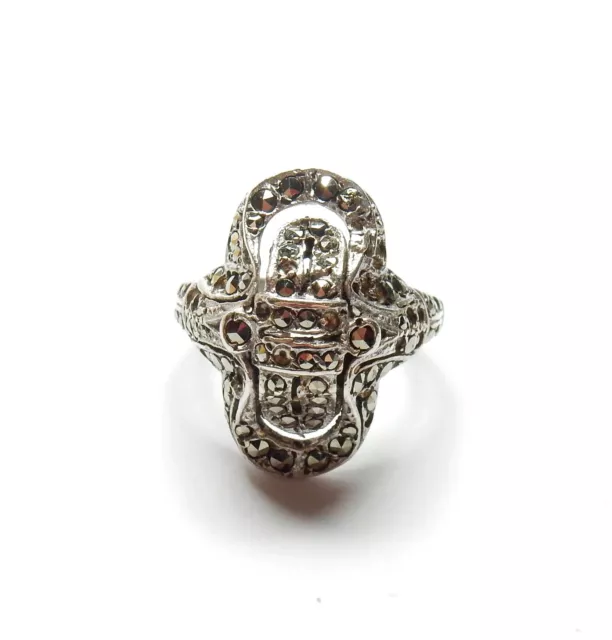 Vintage Silver Ring Art Deco Style Marcasite 925 Sterling  7.4g