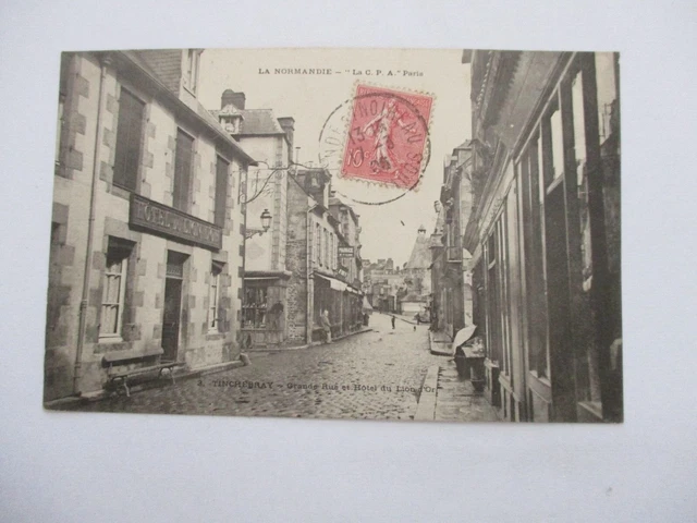 Cpa Orne 61 Tinchebray Grande Rue Et Hotel Du Lion D'or