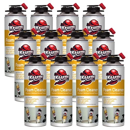 Kraken Bond Foam Cleaner 12 Pack | Dissolves Uncured Foam on Surfaces and Gun
