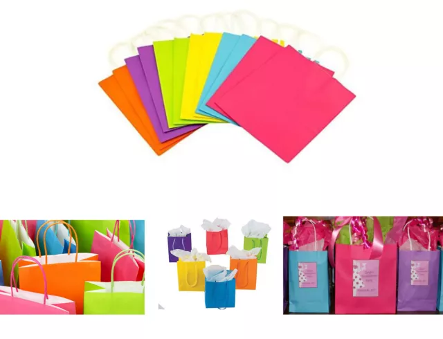 10 White Kraft Paper Gift Bags, Party Favor Bags with Flat Handles,  8x4.75x10.5