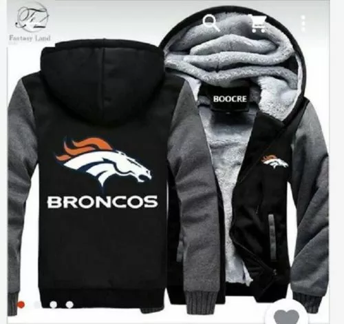 Winter Thicken Hoodie Team Denver Broncos NFL Warm Sweatshirt Zipper Jacket