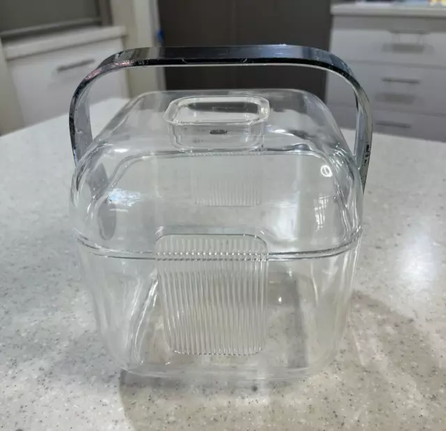 MCM Vintage Guzzini Italy Amanda Acrylic Clear Cube Ice Bucket Lid and Insert