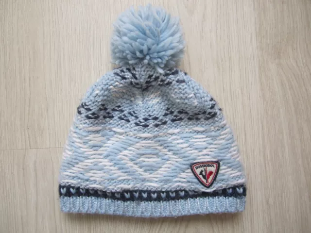 Bonnet de Ski à pompom Bleu et Blanc à Motifs Rossignol Femme