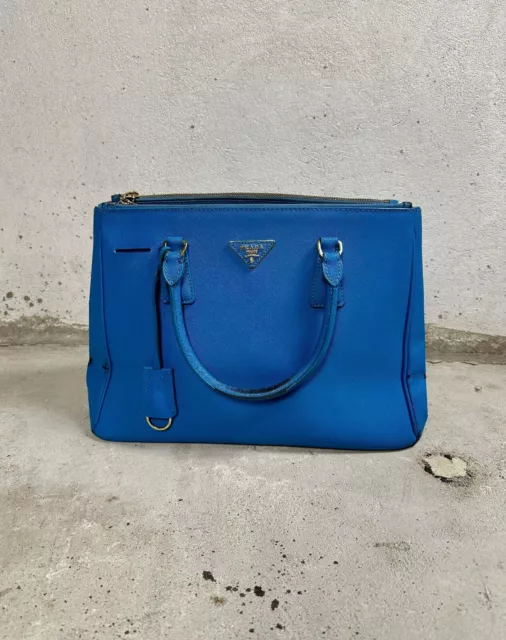 Prada Saffiano Blue Leather Hand Bag