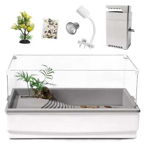 Turtle Tank Habitat, Acrylic Aquatic Tortoise Aquarium Starter Kit with Multi