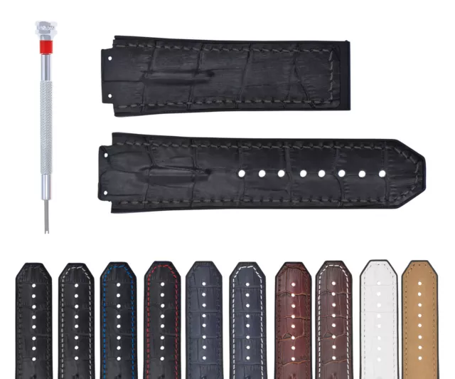 25-28Mm Leather Rubber Strap For 44-45-48Mm Hublot Big Bang F1 Ceramic Fusion