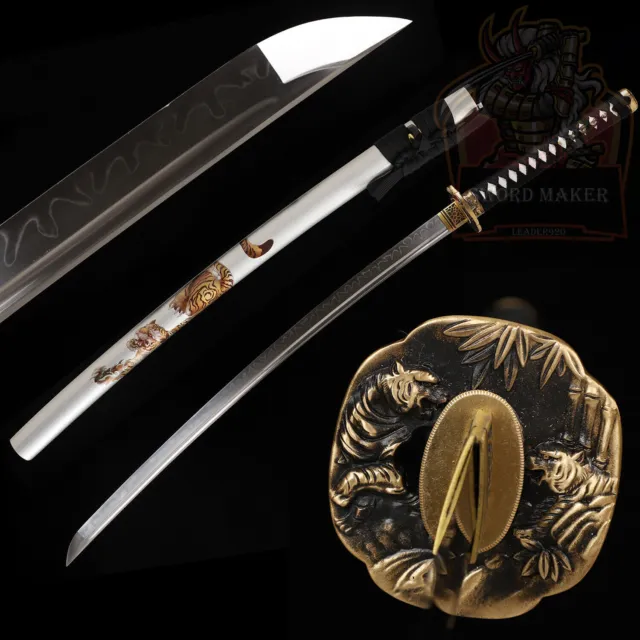 Tiger Theme T10 Steel Clay Tempered Japanese Samurai Katana Sword Real Hamon