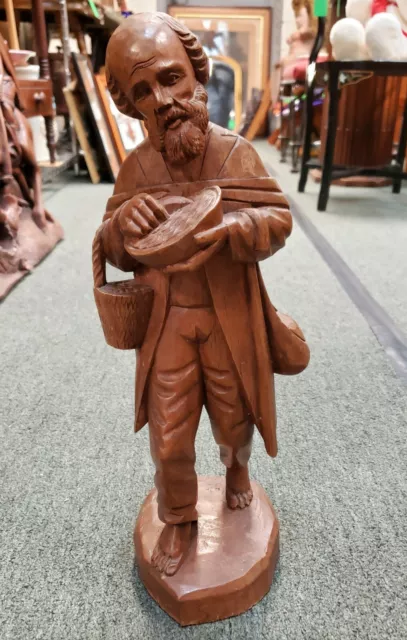 Mid 20th Century Old Wanderer Wood Carving
