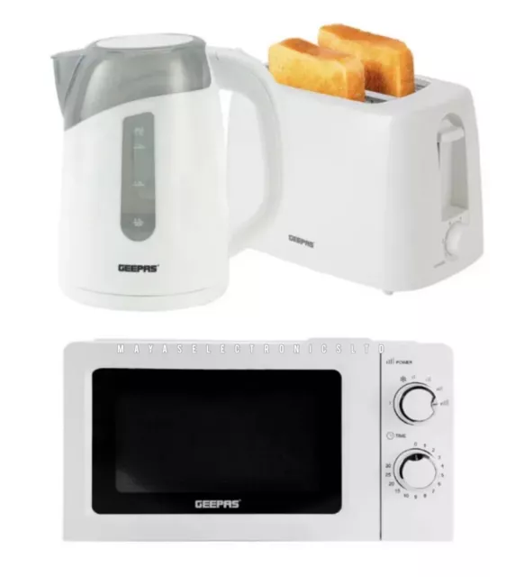 2 Slice Toaster &  1.7L Cordless Jug Kettle 20L Solo Microwave White GEEPAS