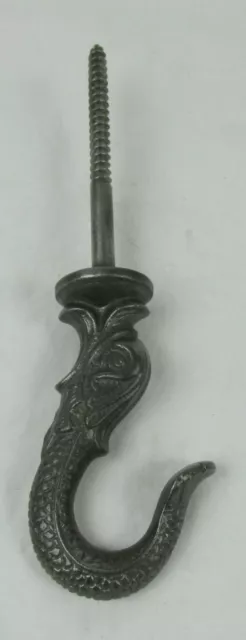 Antique Figural Cast Iron Architectural Hardware Wall Hook Dolphin Fish