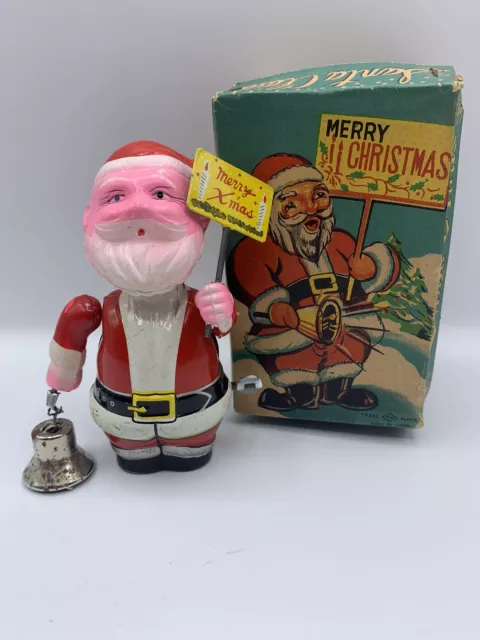 Vintage TN 1950's BELL RINGING SANTA CLAUS Wind up Toy