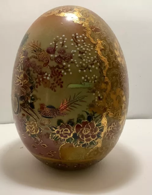Royal Satsuma Hand painted Porcelain Egg Gold Gilt Textured Oriental Asian 4.5"