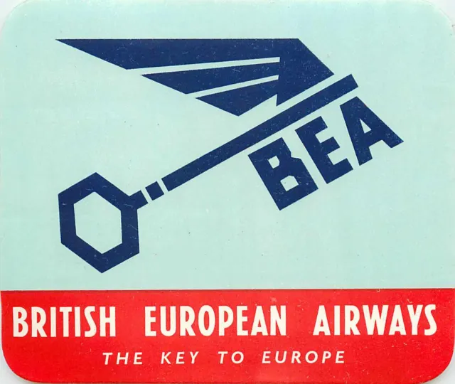 The Key to Europe ~BRITISH EUROPEAN AIRWAYS / BEA~ Old Airline Luggage Label