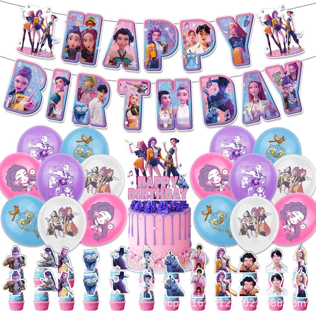 Demon Hunters Birthday Decorations, Party Supplies Set Include Banner Backdrop Balloons Hanging Swirls Cake Cupcake Toppers Tablecloth For Boys Girls Kpop Theme Party P 234437015