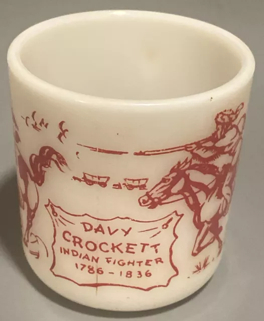 Vintage 1950s Hazel Atlas Davy Crockett Childs Milk Glass Mug Western Cowboy Mug