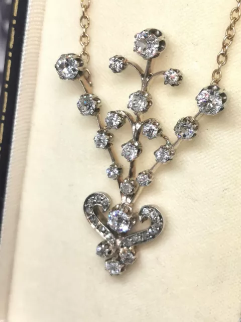 ANTIQUE VICTORIAN 2.80CT Certified Diamond Necklace 12ct Yellow Gold ...