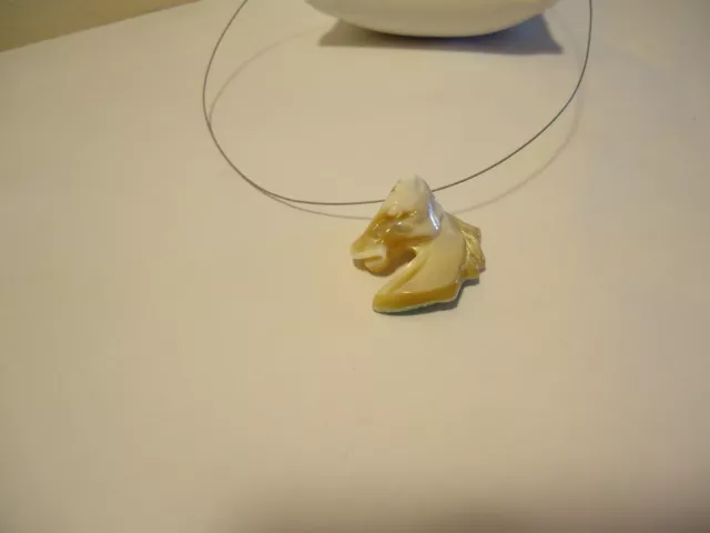 Nos Mother Of Pearl Mop Carved Horse Head Pendant For Necklace 3D Neck Mane