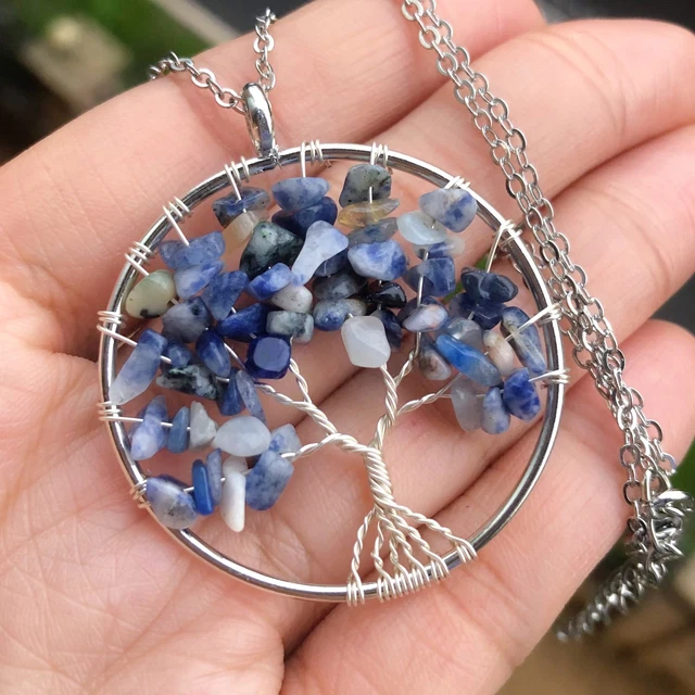 Natural Lapis Lazuli Gems Tree Of Life Necklace Chakra Reiki Healing Amulet