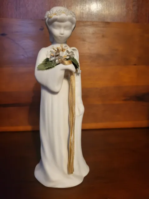 Beautiful Vintage 1990 Porcelain Angel Bride Light Up White Bisque Figurine