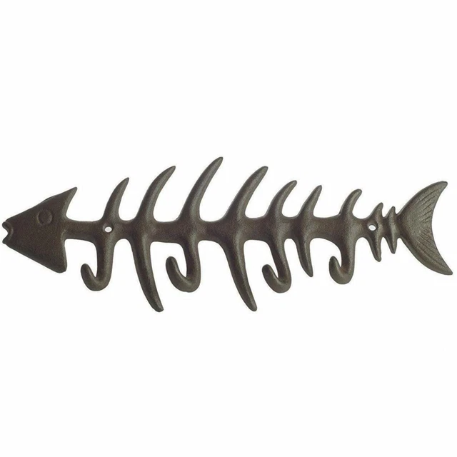 Fish Bone Wall Mount Towel Rack Cast Iron Key Ring Hook Coat Hat Antique Hanger