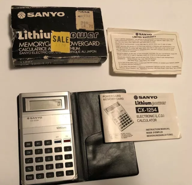 RARE Vintage Mini Sanyo Lithium Power Memorygard/Powergard Calculator CX1254