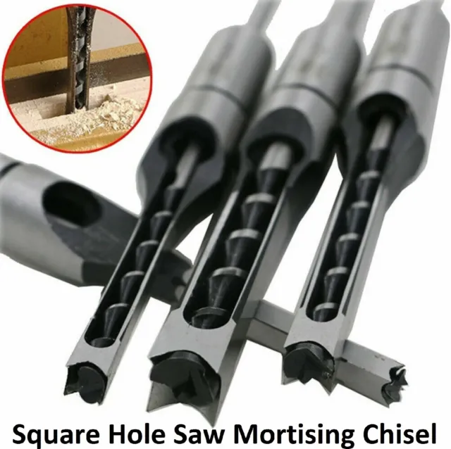 3x Square Hole Mortising Drilling Woodworking Saw Mortise Chisel Drill Bit Tools