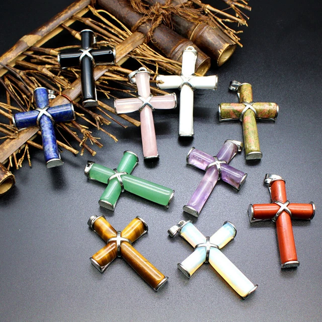 Cross Natural Crystal Pendant Chakra Gems Stone Amulet Energy Gift Reiki Healing
