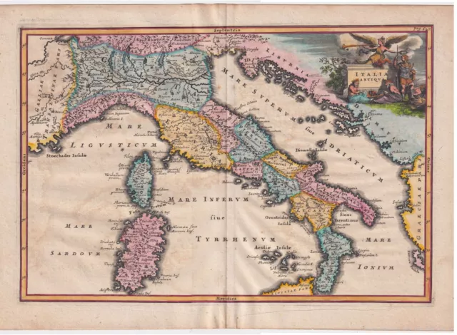 1701, Mappa dell'Italia, incisione su rame, dal Cellario Cellarius acquaforte