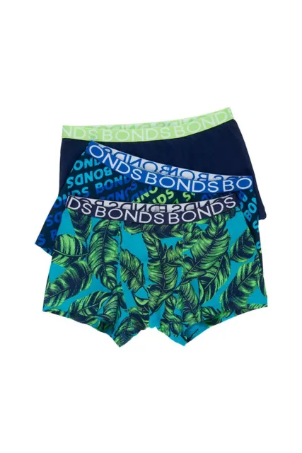 Bonds Boys Kids 3 Pack Cotton Trunks Underwear size 12 14 Navy Multi Print