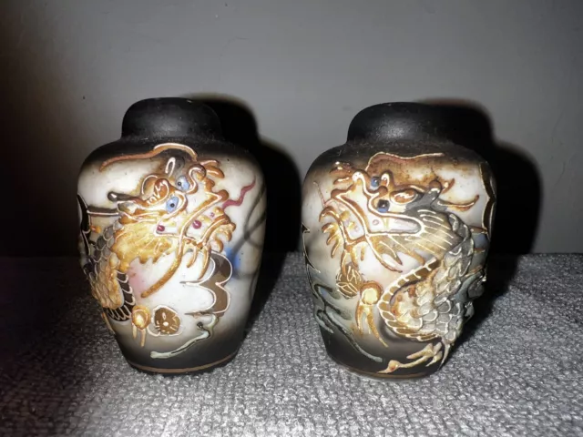 Antique Japanese Hand Painted Porcelain Dragon Ware Salt and Pepper Shaker