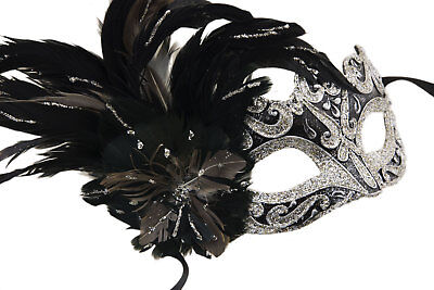 Mask from Venice Colombine IN Tip Silver Black And Feathers Paper Mache 22433 3