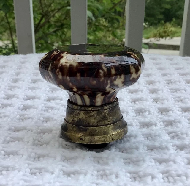 Antique Rockingham Glaze Pottery Hexagonal Door Knob Pull  Architectural