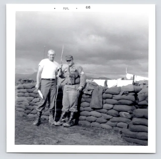 1966 Vietnam War US Army GI with Hunting Knife at Camp Storm Cloud Vintage Photo