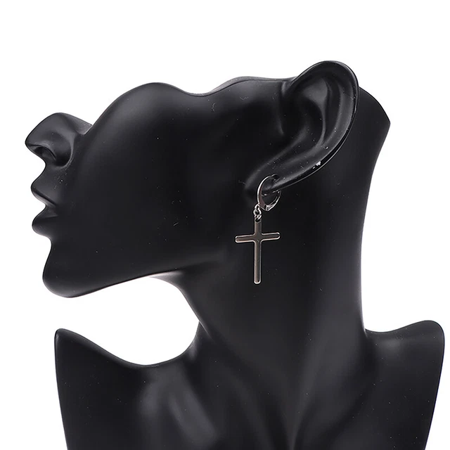 925 Sterling Silver Cross Dangle Drop Boucles d'oreilles